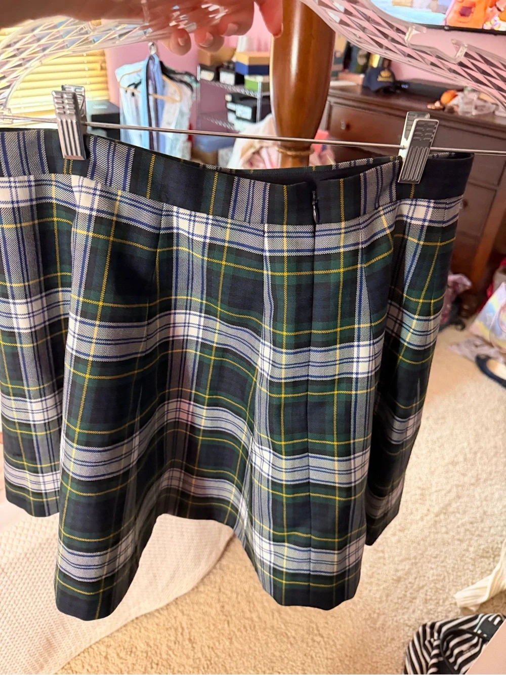 J. Crew Navy, Green & White Plaid Circle Skirt